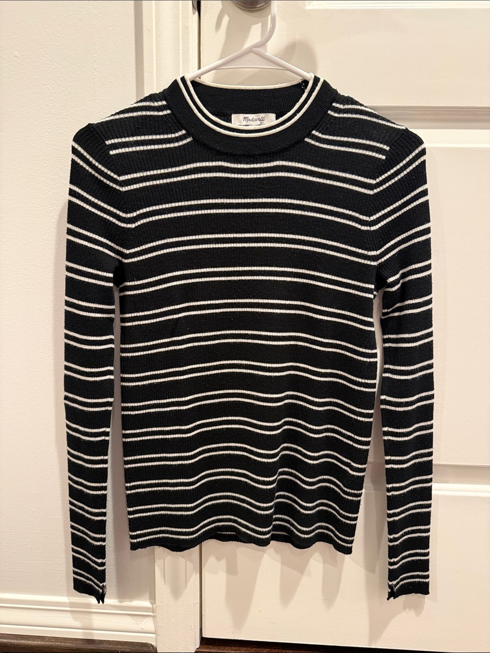 Madewell Black and White Striped Ribbed Crewneck Sweater